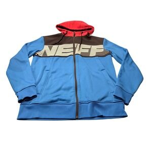 NEFF Company Full Zip Hoodie Jacket Blue Red Black Logo Size S